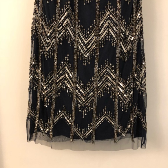 NEW Adrianna Papell Chevron Beaded Mesh Tank Dress in Navy [SZ 0 ]‎ - Picture 9 of 9